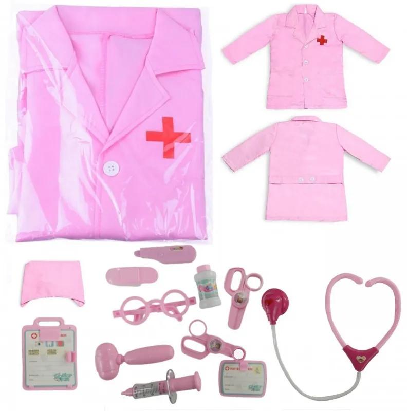 218-7R Detský kostým lekárky s doplnkami - ružový