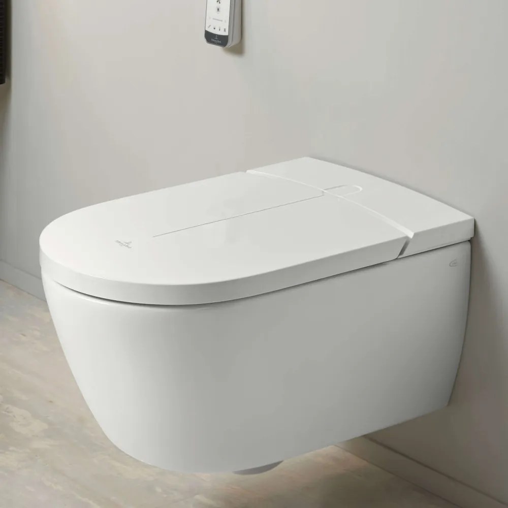 VILLEROY &amp; BOCH ViClean-I 100 elektronický bidet s keramikou, s hlbokým splachovaním bez vnútorného okraja, 385 x 595 mm, biela alpská, s povrchom CeramicPlus, V0E200R1