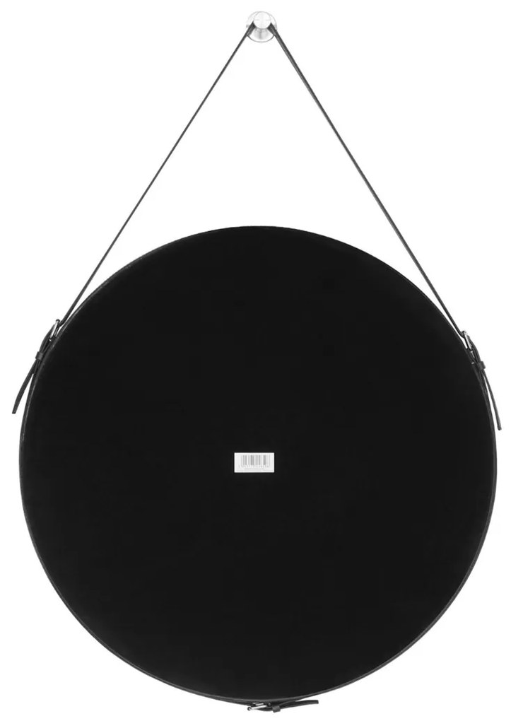 Čierne okrúhle zrkadlo s koženou rukoväťou ESHA Priemer zrkadla: 60 cm