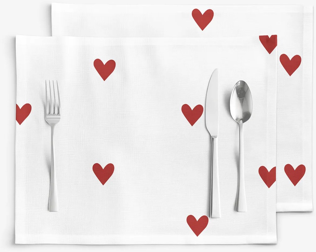 Goldea prestieranie na stôl 100% bavlnené plátno - červené srdiečka na bielom - sada 2ks 30 x 40 cm