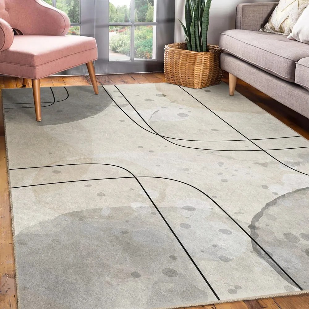 Sivo-krémový prateľný koberec 80x150 cm Simple Lines – Mila Home