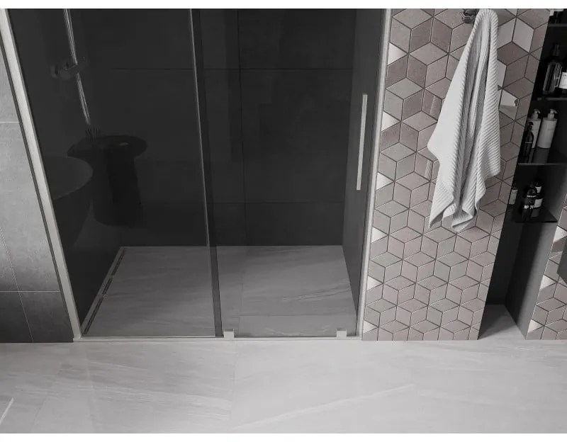 Mexen Velar, posuvné sprchové dvere do otvoru 160 cm, 8mm šedé sklo, brúsená oceľ, 871-160-000-41-97