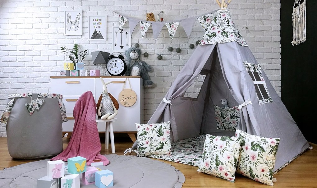 Detský kôš na hračky ZÁHRADA - sivý / biely