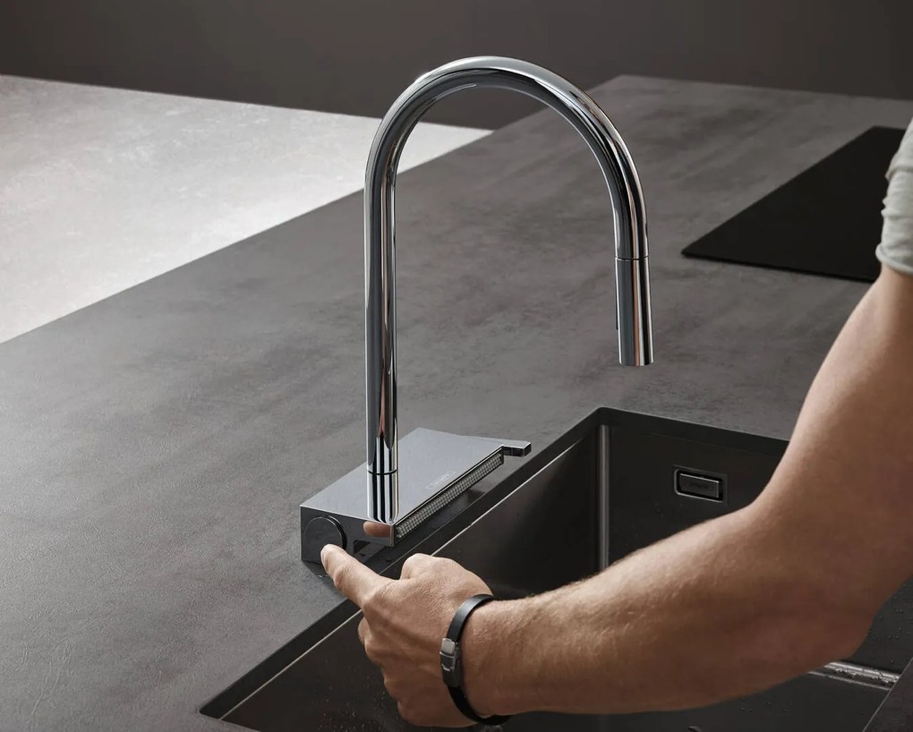 Hansgrohe M81, drezová batéria Aquno Select s výsuvnou koncovkou a plochým sprchovým prúdom, chrómová, HAN-73837000