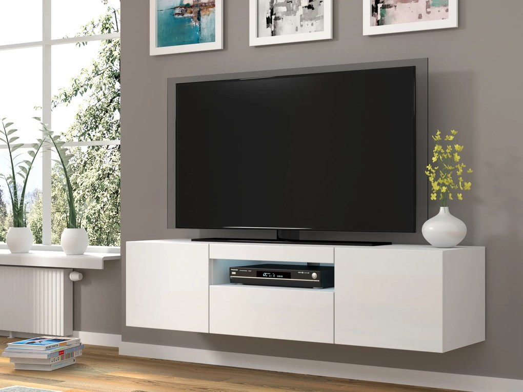 TV stolík/skrinka Aurora (biely lesk). Akcia -21%. Vlastná spoľahlivá doprava až k Vám domov. 1057687