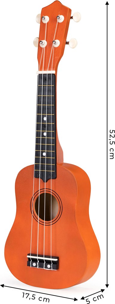ECOTOYS detské drevené ukulele 4 nylonové struny, 12 pražcov, pre 3+ rokov