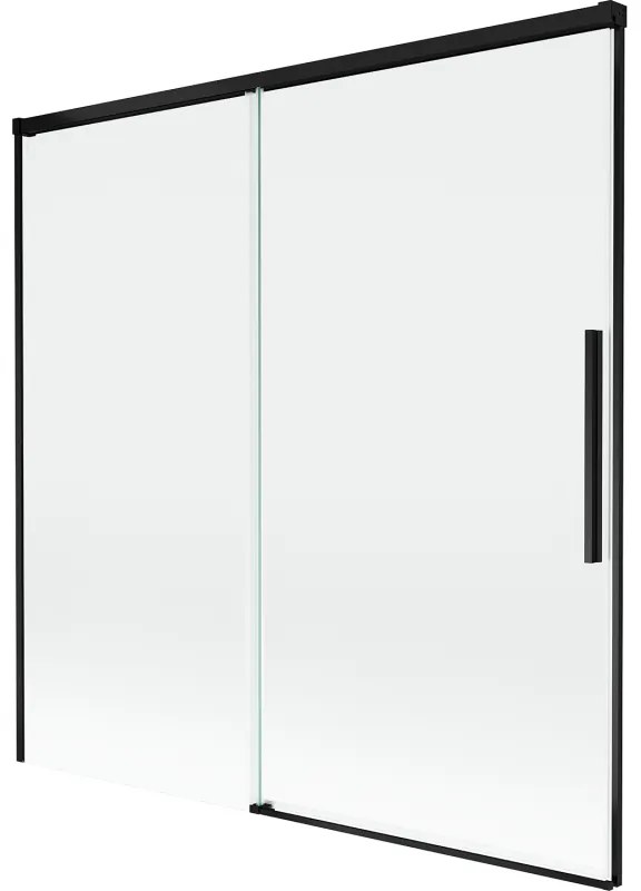Mexen Rox, 2-krídlová posuvná vaňová zástena 160 x 150 cm, 8mm číre sklo, čierny matný profil, 8C9-160-001-70-00