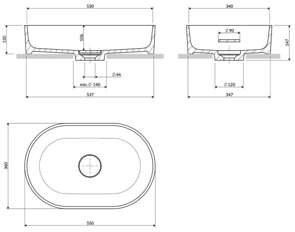 OMNIRES OVOUNMB - Umyvadlo OVO 55x36 cm dolomit/matná modrá