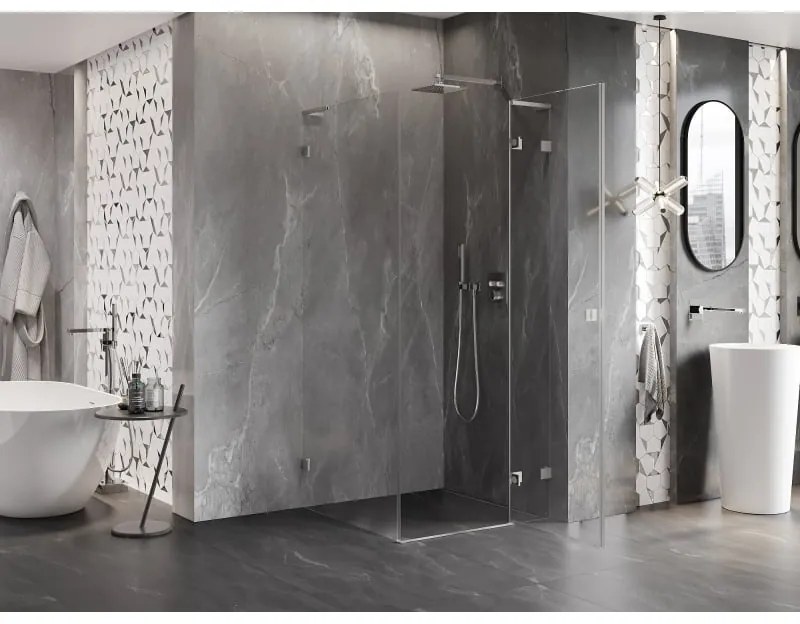 Mexen Lunar, L výklopný sprchový kút pravý 80 x 80 cm, 8mm číre sklo, oceľový profil, 834L-080-080-97-00-P