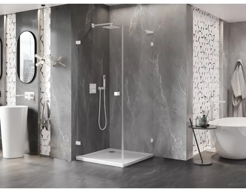 Mexen Lunar-B L, 1-krídlový sprchový kút, ľavý, 80 x 80 cm, 8mm číre sklo, biely profil, 832L-080-080-20-00-L