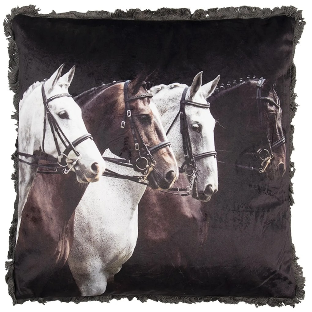Tmavý vankúš so štyrmi žrebce a strapcami po obvode - 45 * 45 cm