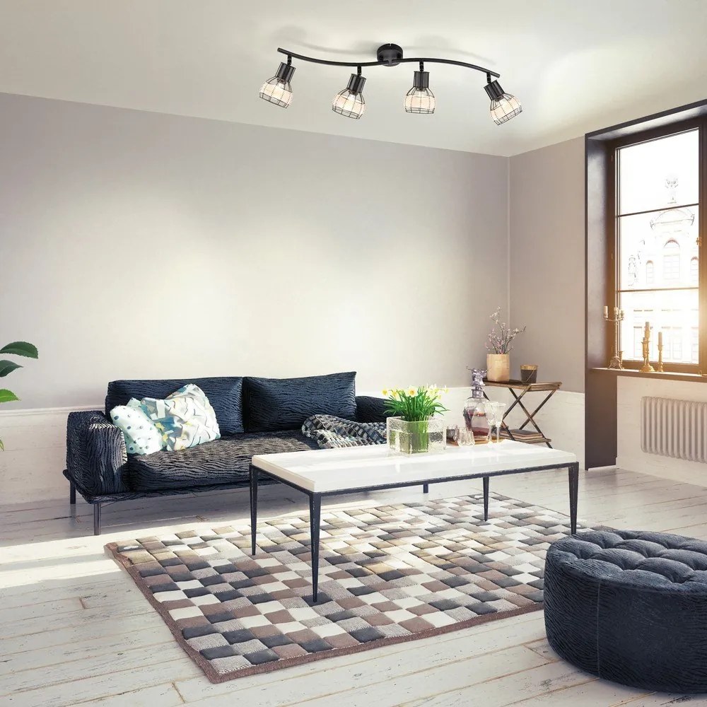 Čierne stropné svietidlo s kovovo-ratanovým tienidlom 10,5x70 cm Straw – Fischer &amp; Honsel