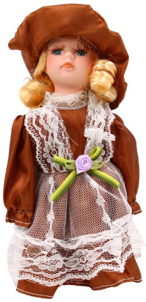 Dini Porcelánová bábika 20 cm, šaty svetlohnedé