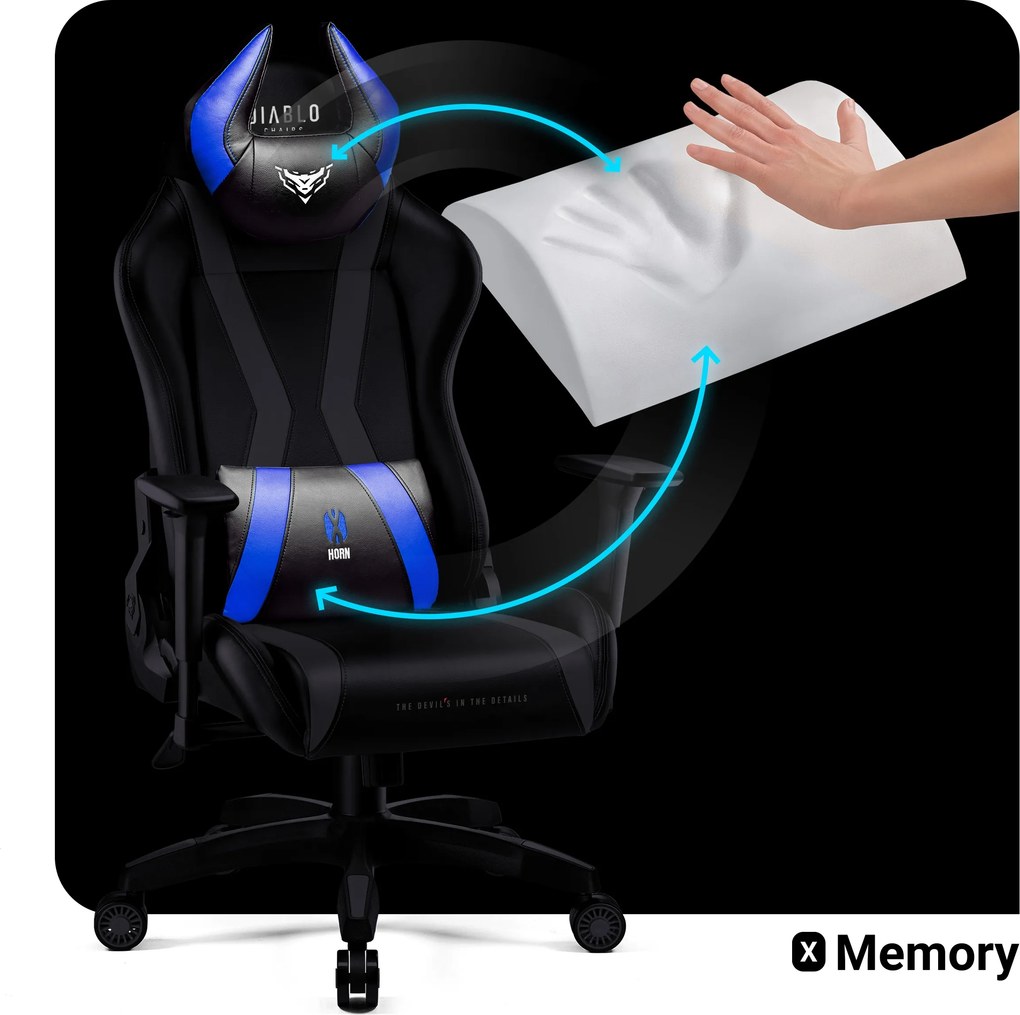Herné kreslo z eko-kože Normal Size, čierny-modrý: Diablo X-Horn 2.0