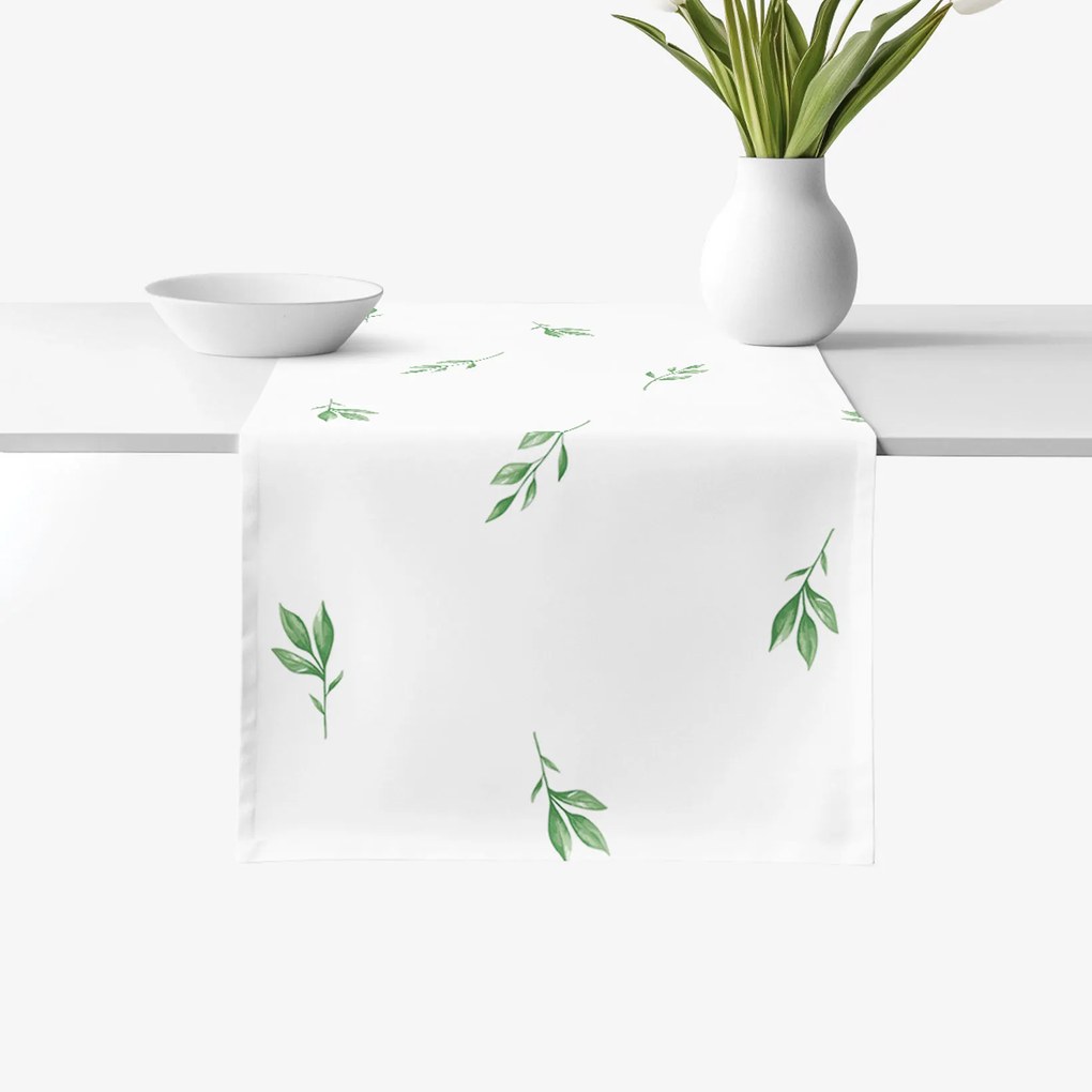 Goldea behúň na stôl 100% bavlnené plátno - olivové lístky 35x120 cm
