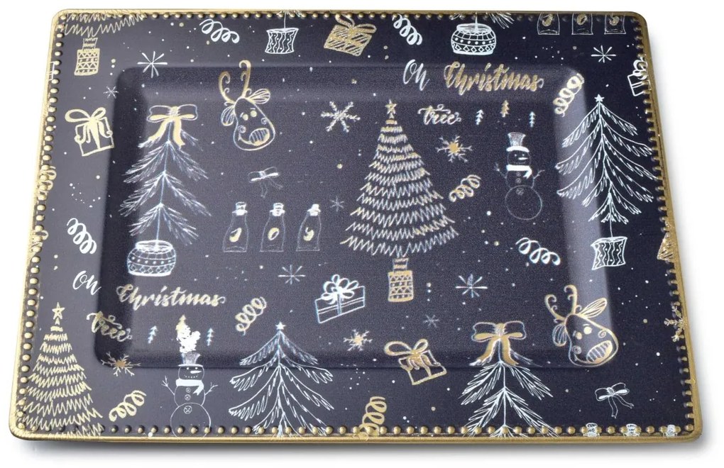 Dekorativní servírovací tác BLANCHE FESTIVE I 31,5 cm modrý s vánočním motivem
