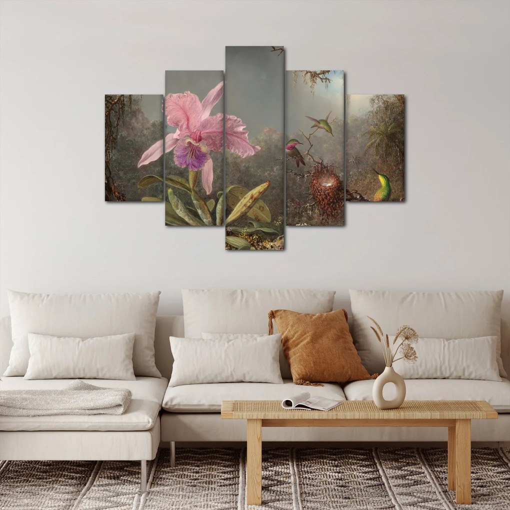 Obraz - Martin Johnson Heade, Cattleya Orchid and Three Hummingbirds, reprodukcia (150x105 cm)