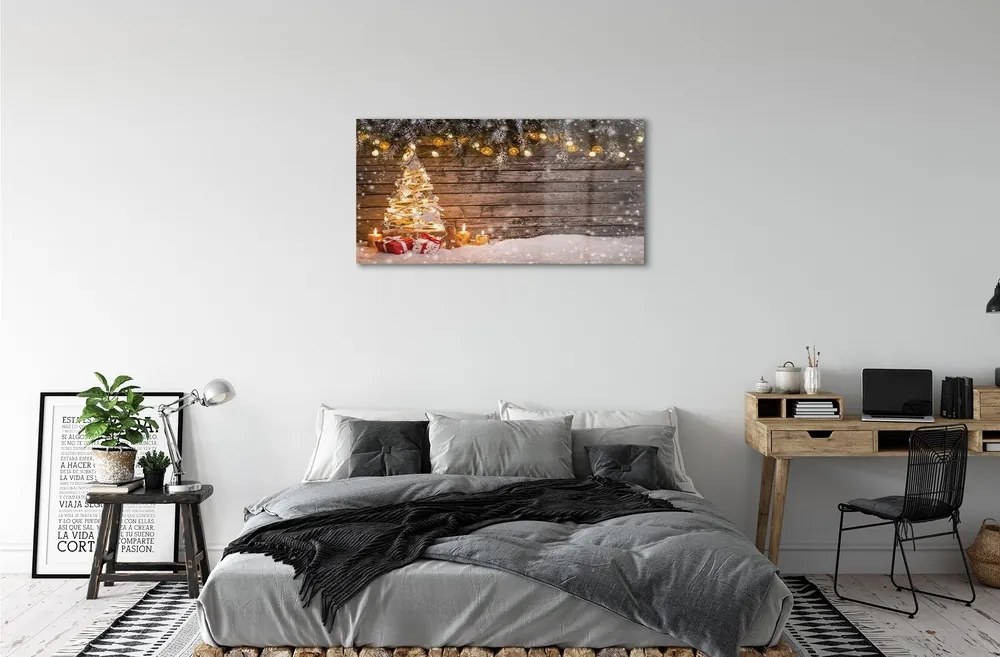 Sklenený obraz Vianočný strom dekorácie sneh 100x50 cm