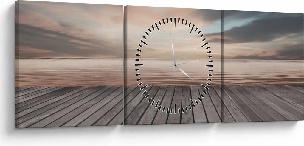 Obraz - Mólo pri západe slnka (s hodinami) (90x30 cm)