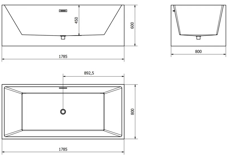 Mexen Vigo, voľne stojaca vaňa 178,5 x 80 cm, biela, brúsený grafit prepad, 51251788000-95