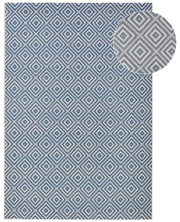Modrý vonkajší koberec NORTHRUGS Karo, 80 × 150 cm