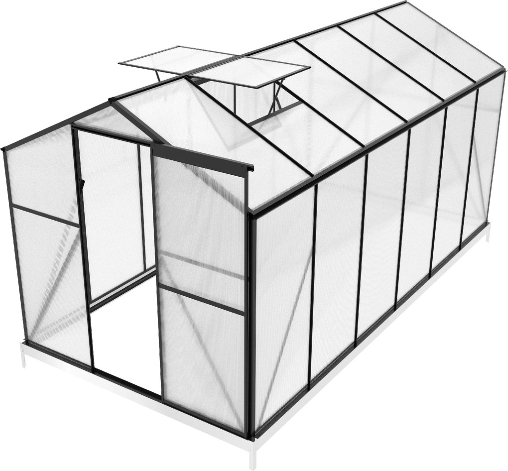 Skleník so základňou BestBerg BBGH‑1206B / 7,05 m² / 371 × 190 × 194 cm / čierna