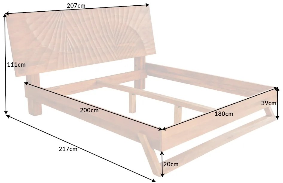 Dizajnová posteľ Zorpi 180x200cm masívne mangové drevo / hnedá
