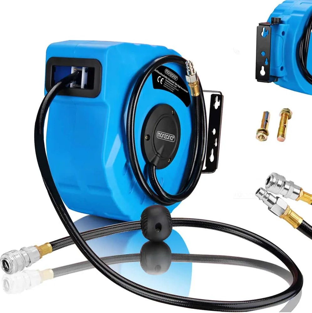 Navíjací bubon s tlakovou hadicou AIR, 10m, modrá Monzana