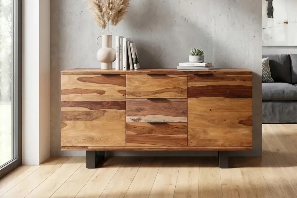 Moderná komoda z masívu Elements II Sheesham 160cm - 2. trieda