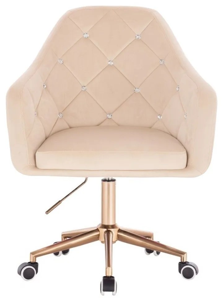 LuxuryForm DESIGN Kreslo ROMA VELUR na zlatej podstave s kolieskami - krémové