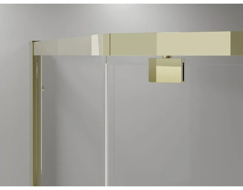 Mexen Exo, päťuholníkový výklopný sprchový kút 100 x 100 cm, číre sklo, zlatá, 812-100-100-50-00