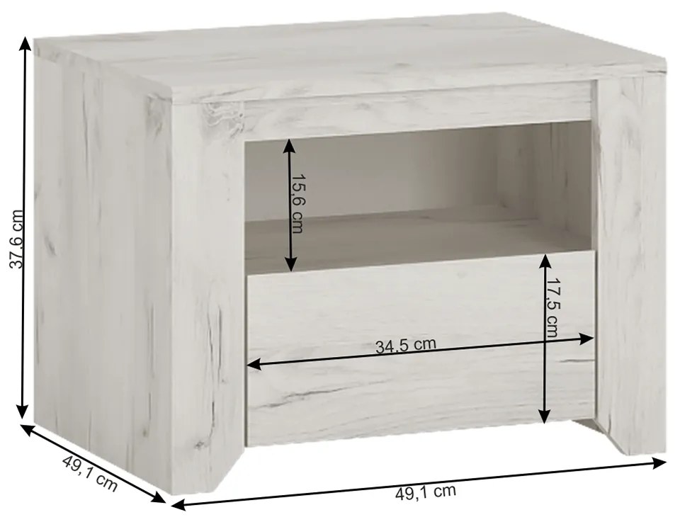 Tempo Kondela Nočný stolík typ 95, biela craft, ANGEL