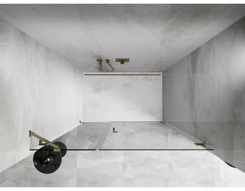 Mexen Lunar-B, Otočné pravé sprchové dvere 130 cm, číre sklo, zlatý profil, 832S-130-050-50-00-P