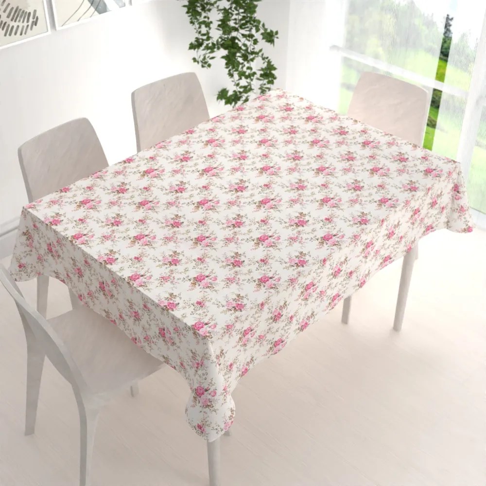Biante Dekoračný obdĺžnikový obrus PML-107 Ružové ružičky na bielom 100x160 cm