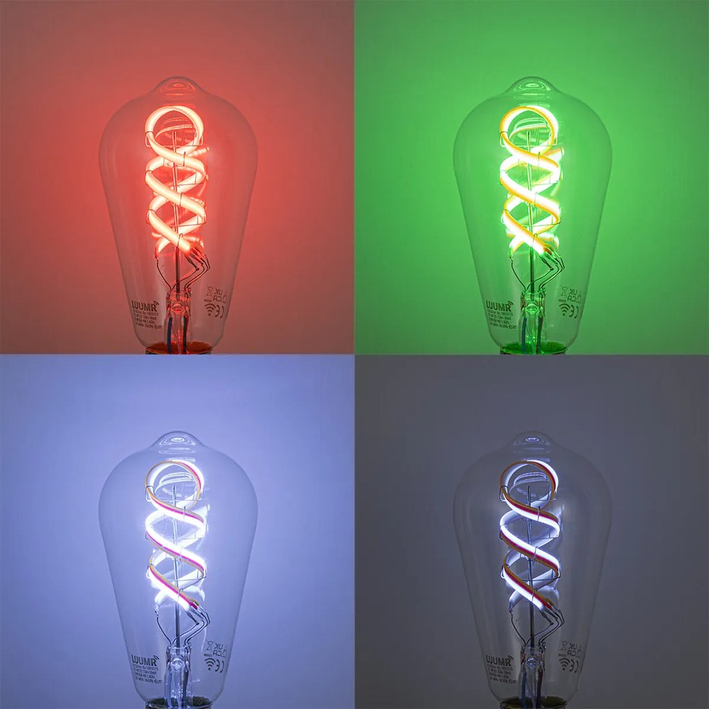 Inteligentné stmievateľné LED žiarovky E27 ST64 číre RGBW 4W 250lm 2700K