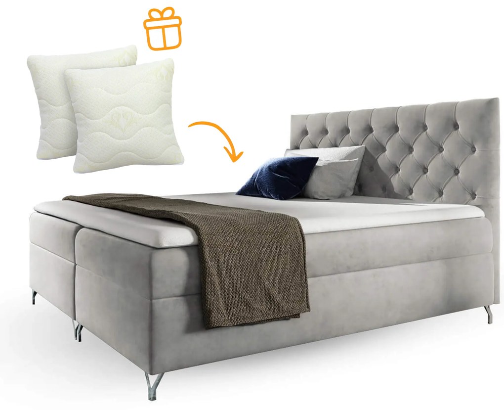 Wilsondo Čalúnená boxspring manželská posteľ s matracom Guliette - sivá Rozmer: 180x200