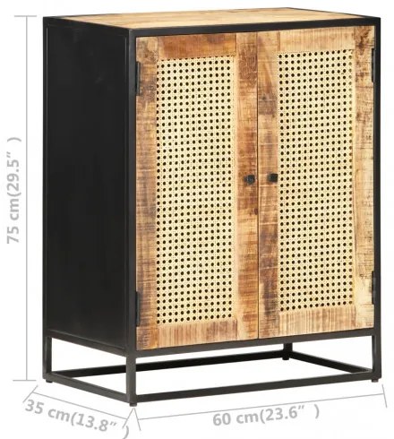vidaXL Komoda 60x35x75 cm surové mangovníkové drevo a trstina-