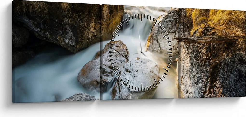 Obraz - Lesný potok (s hodinami) (90x30 cm)