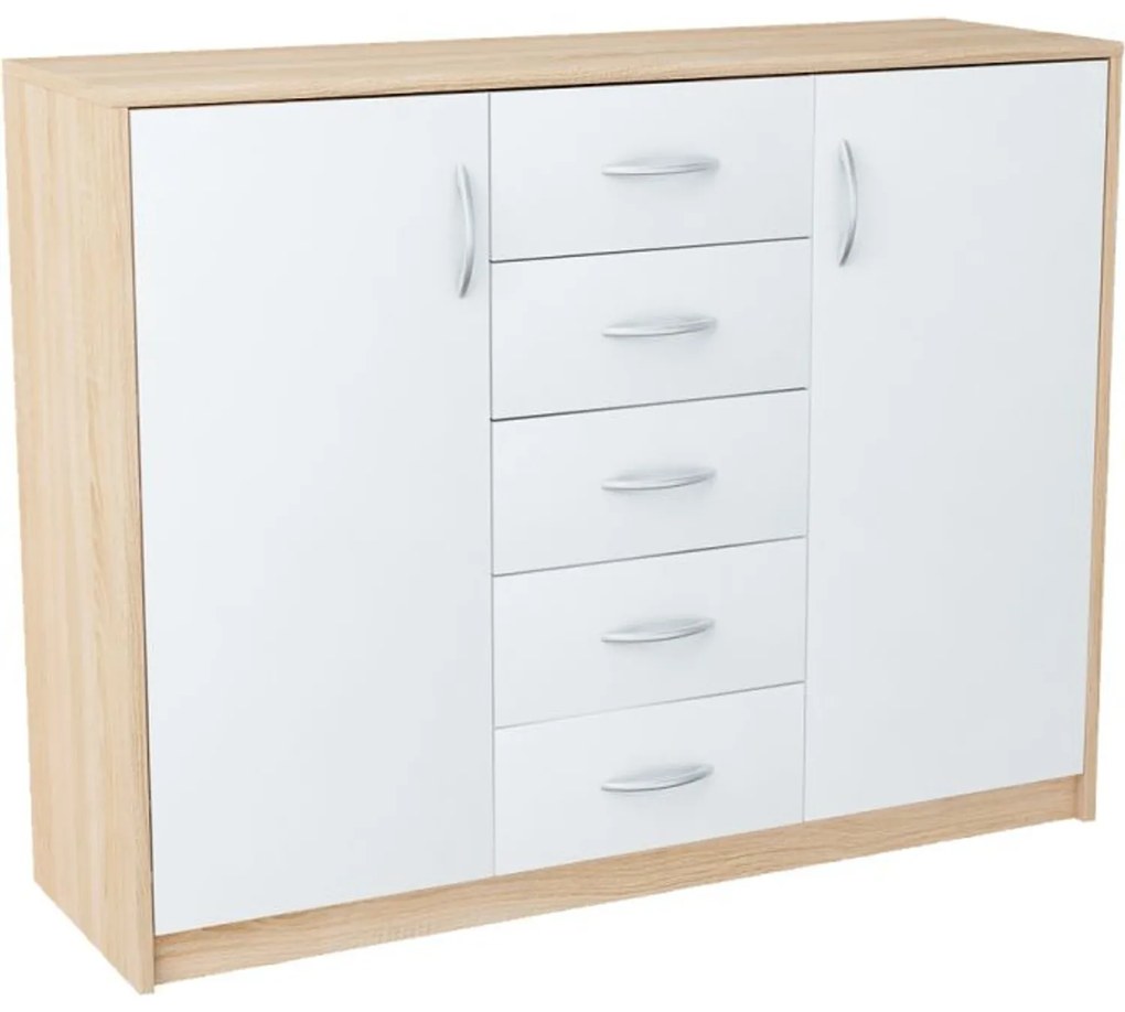 Komoda JULIA K12D5 Biela - dub sonoma
