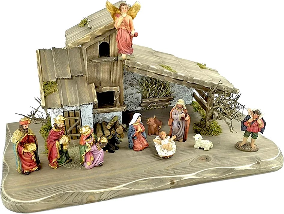AMADEA Drevený betlehem šedohnedý BEZ FIGURÍK 45 cm
