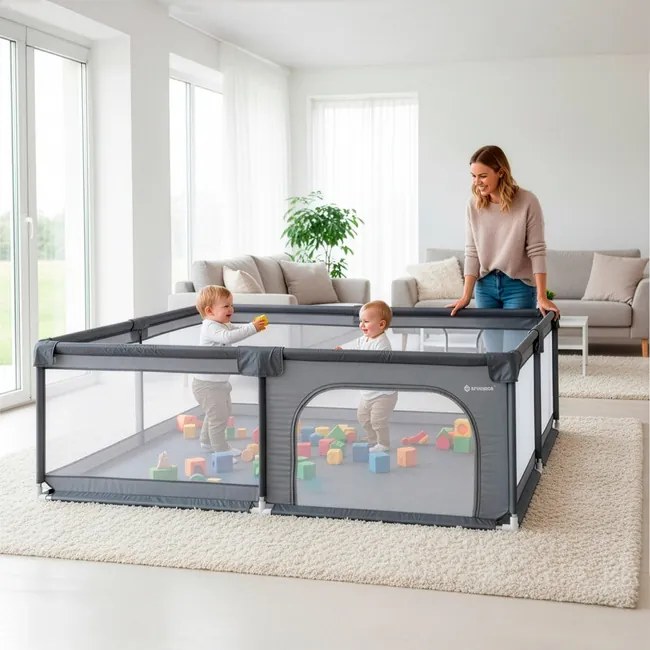 Detská ohrádka – zatvorená, 200 × 180 × 66 cm, skladacia, sivá Springos HA7529