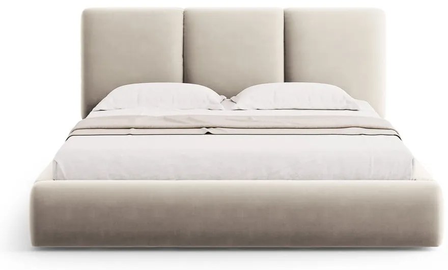 Krémová zamatová čalúnená dvojlôžková posteľ s úložným priestorom s roštom 180x200 cm Brody – Mazzini Beds