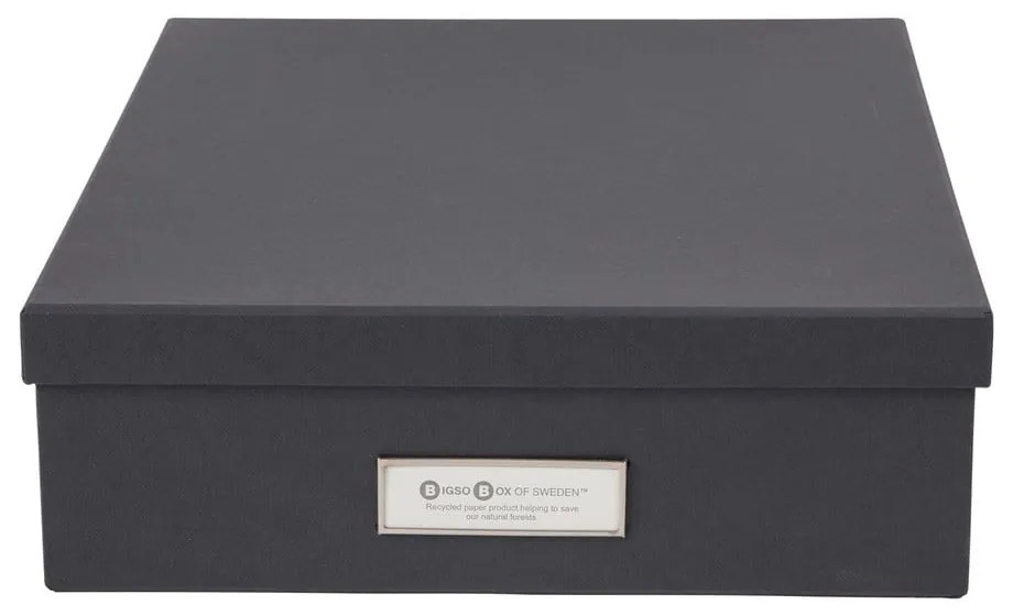 Tmavosivý úložný box s menovkou na dokumenty Bigso Box of Sweden Oskar, veľkosť A4
