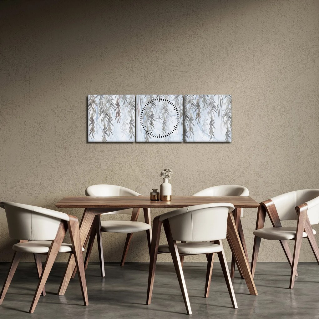 Obraz - Vŕbové vetvičky v modrom pozadí (s hodinami) (90x30 cm)
