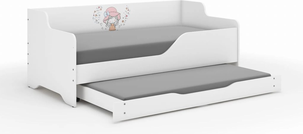 Wooden Toys Detská posteľ LILU 160x80 DIEVČATKO S BALÓNIKOM s funkciou spania