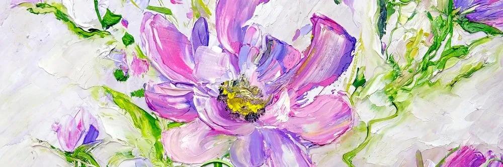 Obraz maľované kvety v letnom prevedení - 150x50