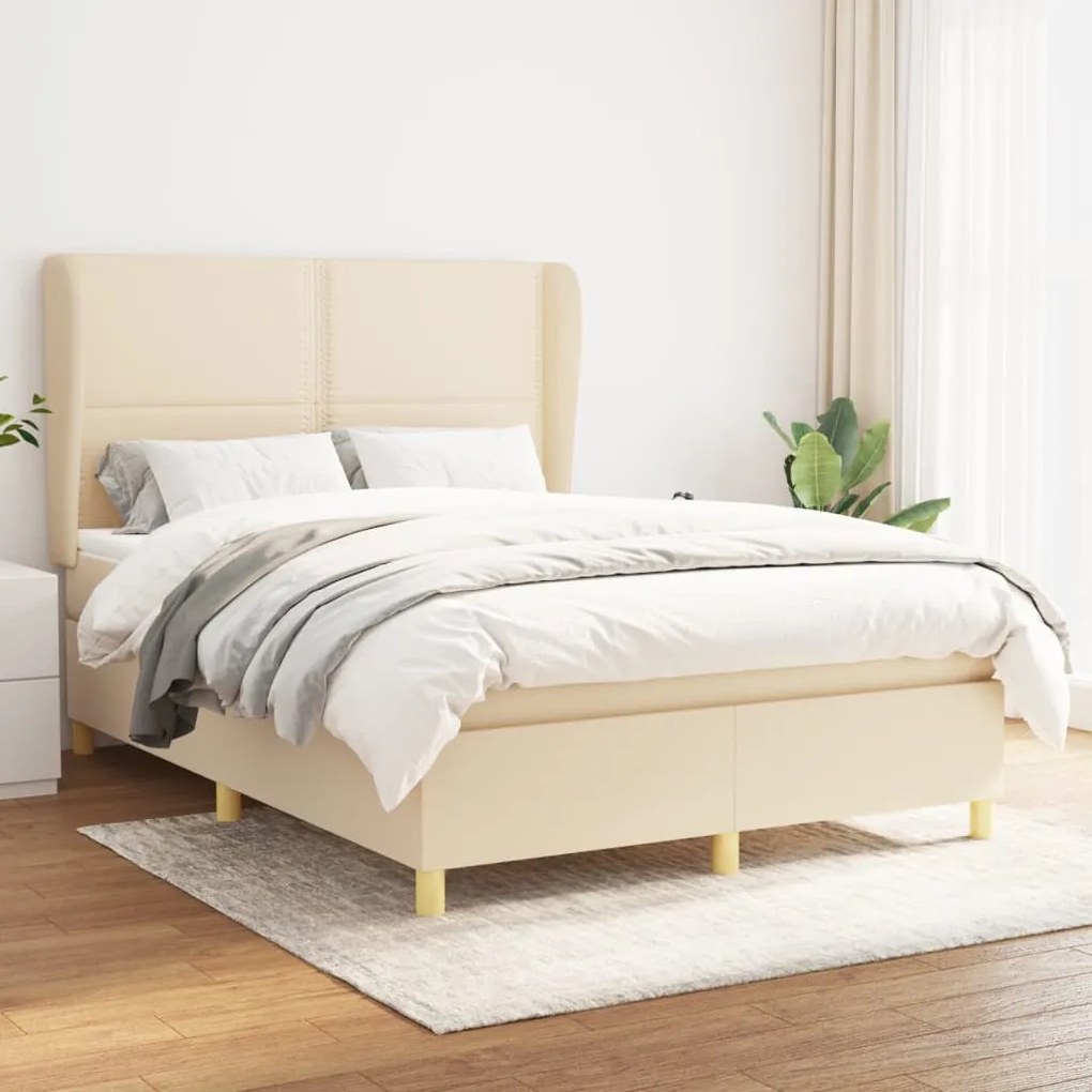 Posteľný rám boxspring s matracom krémový 140x200 cm látka