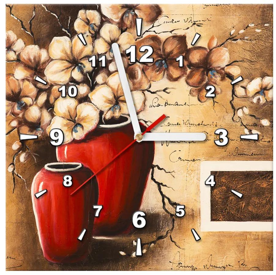 Gario Obraz s hodinami Orchidei v červenej váze Rozmery: 40 x 40 cm