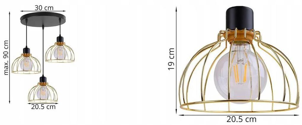 Závesné svietidlo MOBI, 3x zlaté drôtené tienidlo, (výber z 2 farieb konštrukcie), O