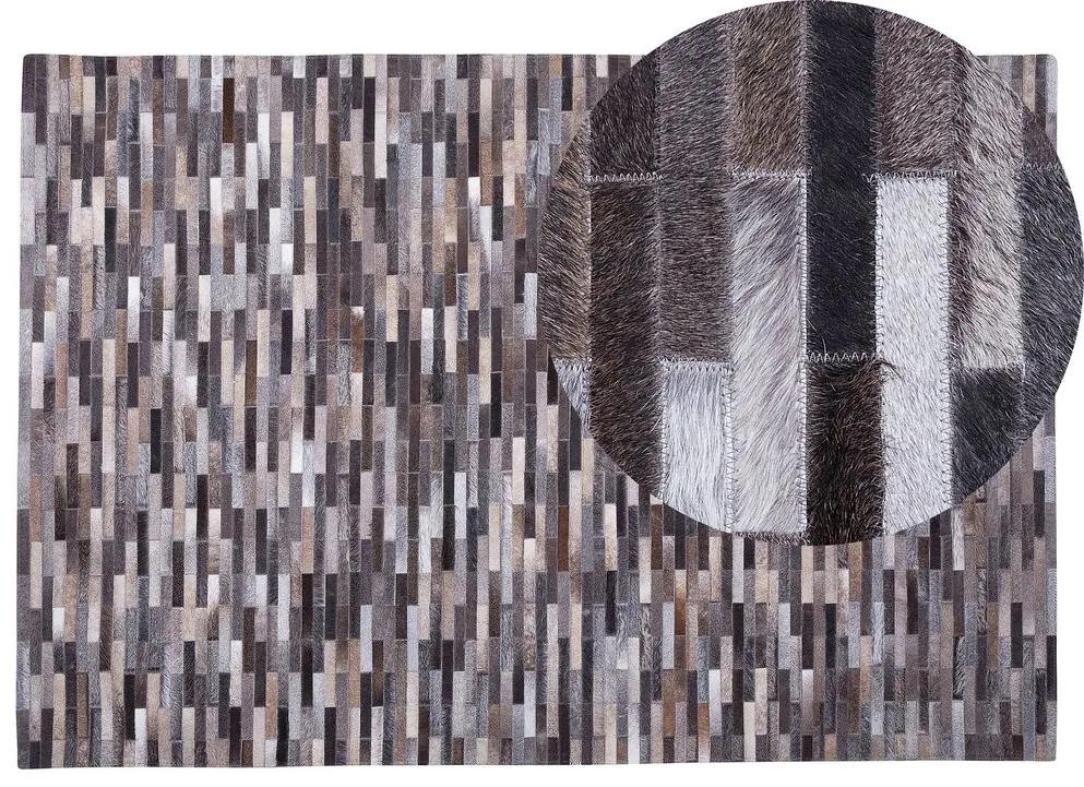 Kožený koberec 140 x 200 cm sivá/hnedá AHILLI Beliani
